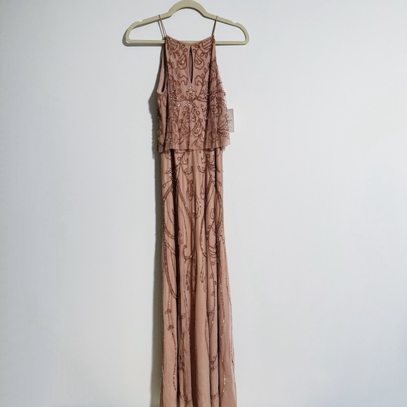 Adrianna Papell - Rose Gold High Neck Gown 40119 - Picture 1 of 7